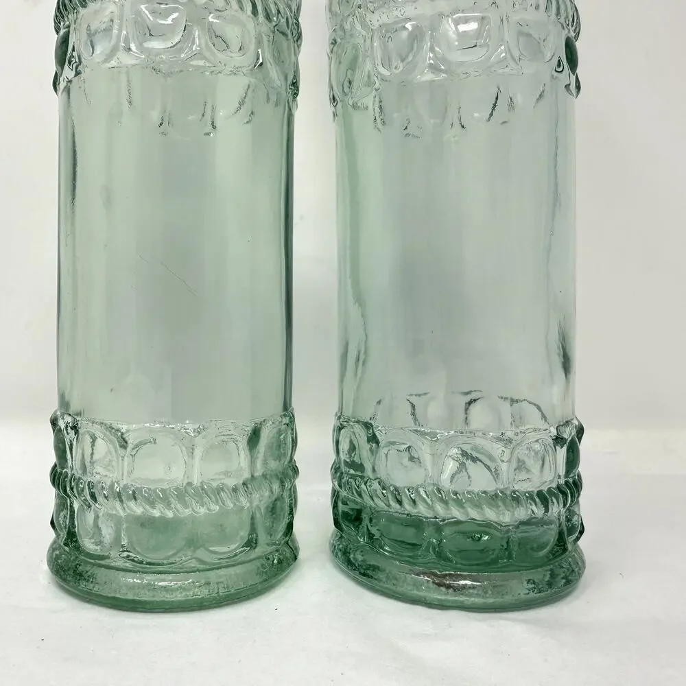 Vintage Green Glass Oil Vinegar Bottles w/ Cork Stoppers Made in Spain Set of 2